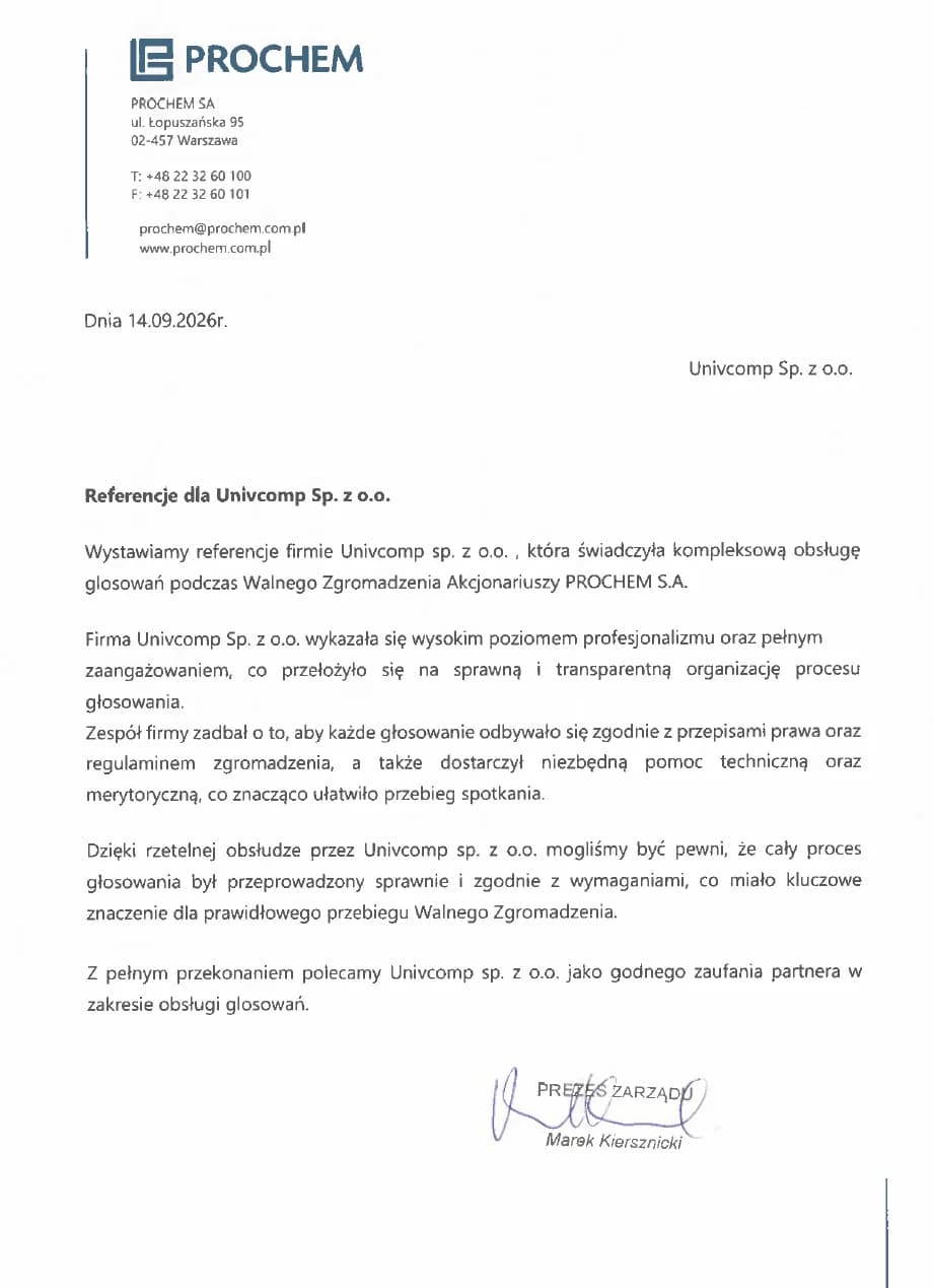 Zdjęcie do referencji: Prochem S.A.