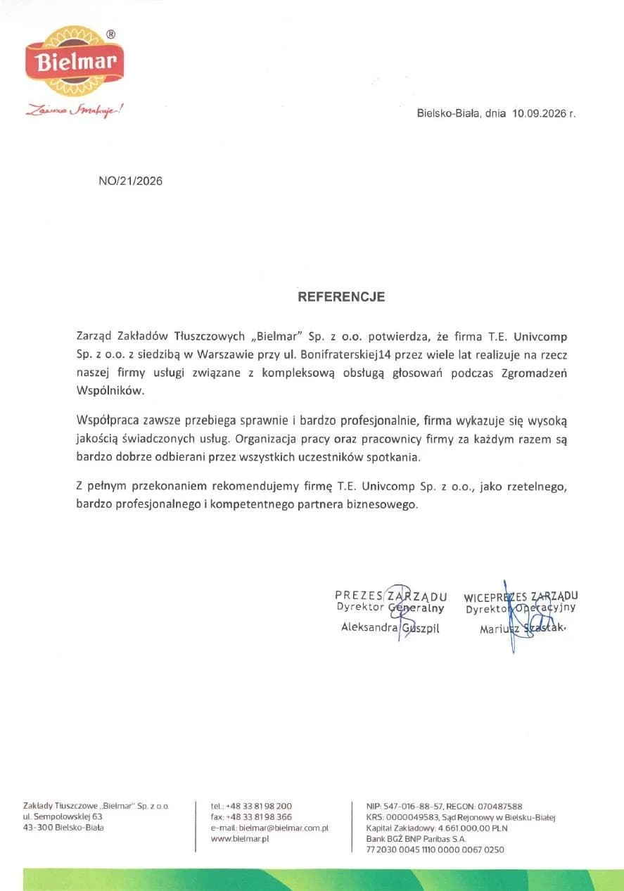 Zdjęcie do referencji: Zakłady Tłuszczowe Bielmar sp. z o.o.